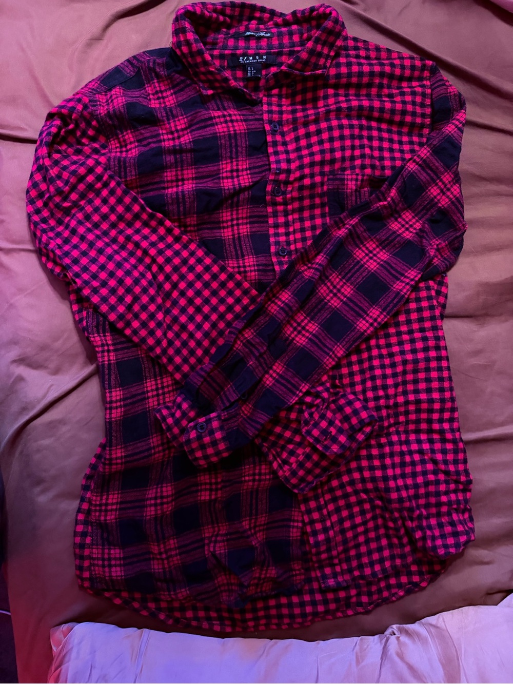 21men Red and Black Plaid Button-Down Casual Shirt